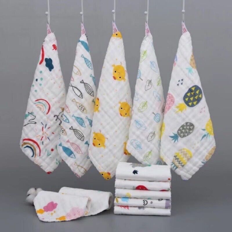 Set 5 khăn mặt, khăn sữa 6 lớp cho bé