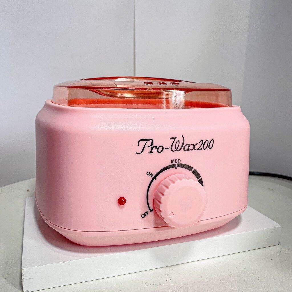 Combo nồi nấu sáp wax lông màu hồng cao cấp pro wax 200 + sáp wax lông + que gỗ