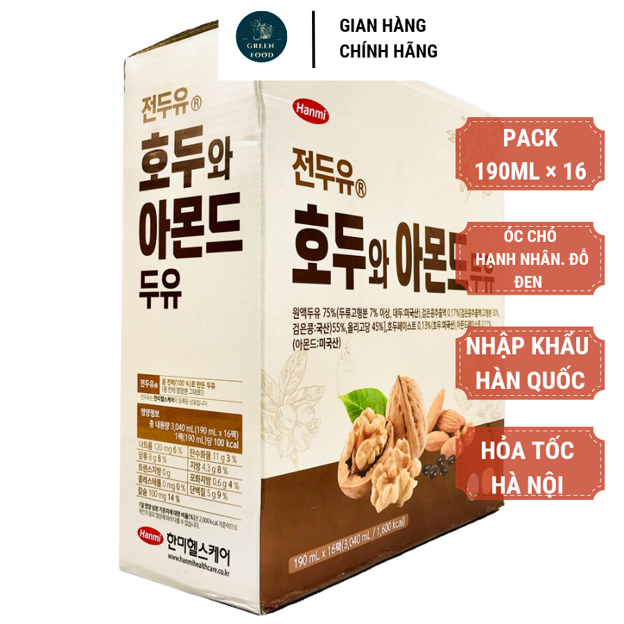 Sữa hạt Hàn Quốc Hanmi óc chó hạnh nhân đỗ đen thùng 190ml 16 hộp