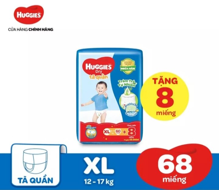 Tả quần huggies xl60 miếng tặng 8 miếng mẫu mới nhất