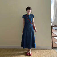 XUECAIQI | Đầm Jean Vintage Giảm Cân Elegance