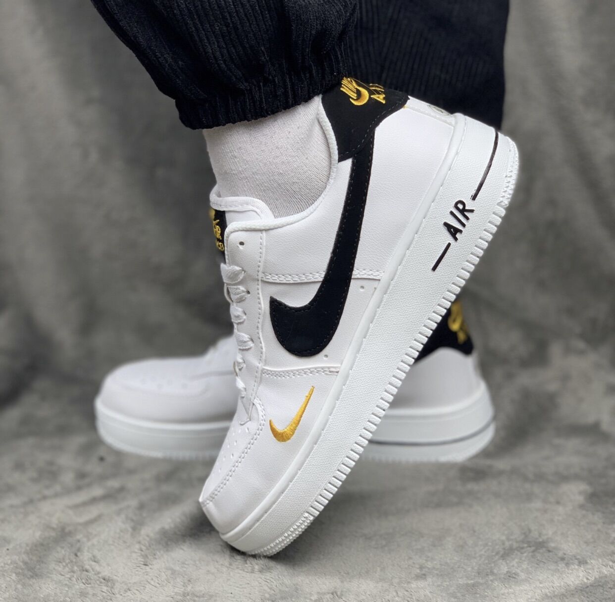 Giày af1 trắng moc đen, giày sneaker force one bản trung 1/1 đủ size
