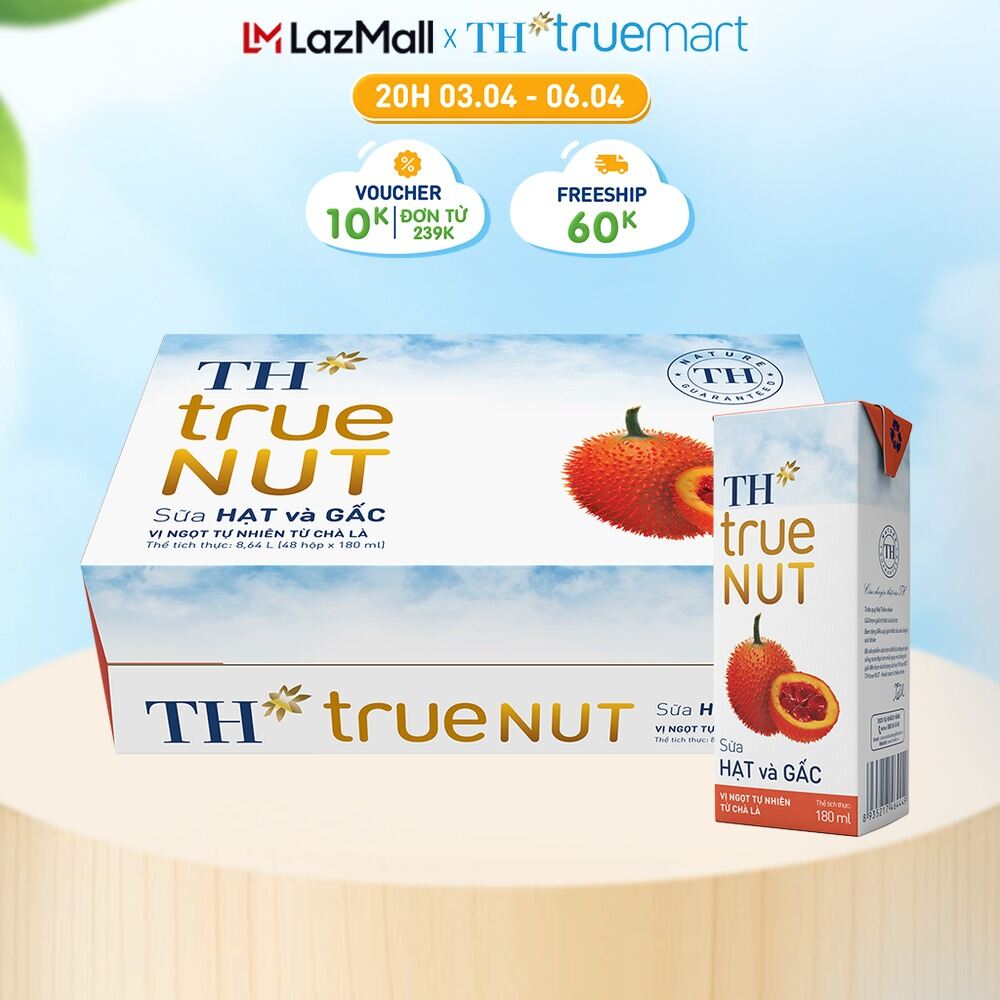 Thùng 48 hộp sữa hạt và gấc TH true NUT 180 ml (180 ml x 48)