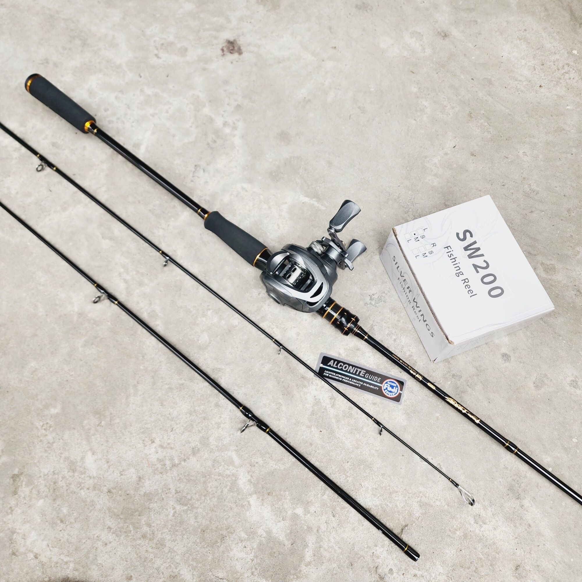 Combo cần và máy ngang lure bóng đêm 2 ngọn + máy ngang sư200