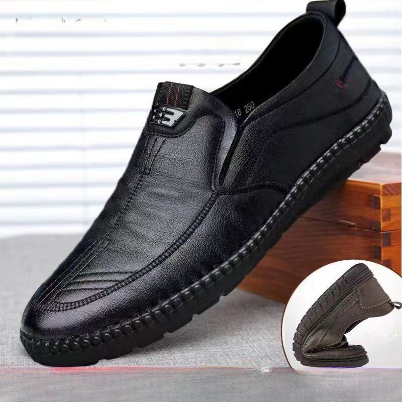 Giày Lười Da Nam Thoáng Khí Giày Slip-on Chống Trơn Trượt Đi Bộ Đế Giày Có Đế Eva Cho Công Việc Văn Phòng Lái Xe Xuân Thu