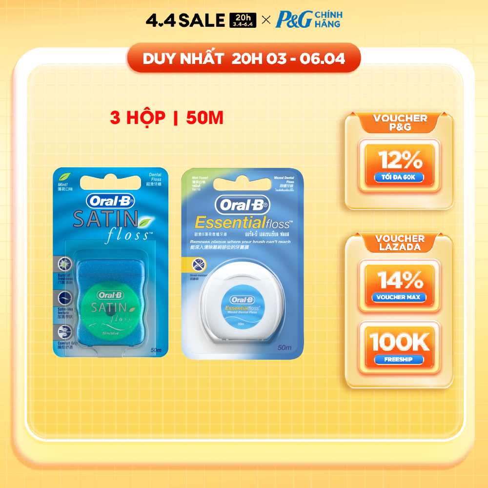 Combo 3 Chỉ Nha Khoa ORAL-B Essential Floss Bạc Hà Hộp 50M