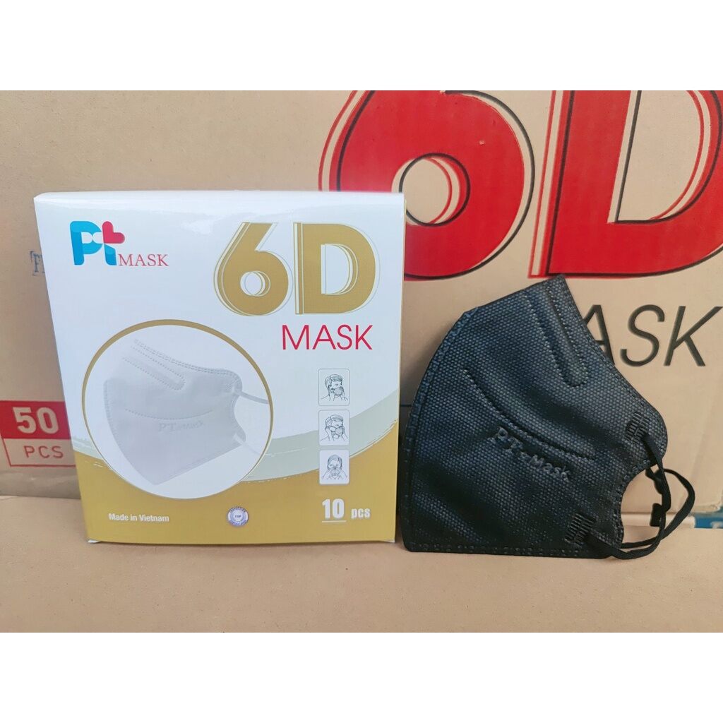 [Combo 10 hộp = 100 cái ĐEN] Khẩu trang 6D PT mask cao cấp
