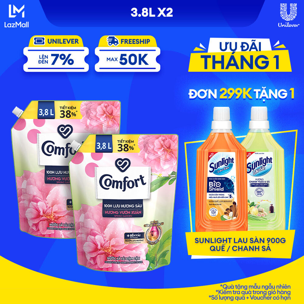 Combo 2 Túi Nước Xả Vải Comfort Đậm Đặc 100H Lưu Hương Sâu Hương Vườn Xuân 3.8L