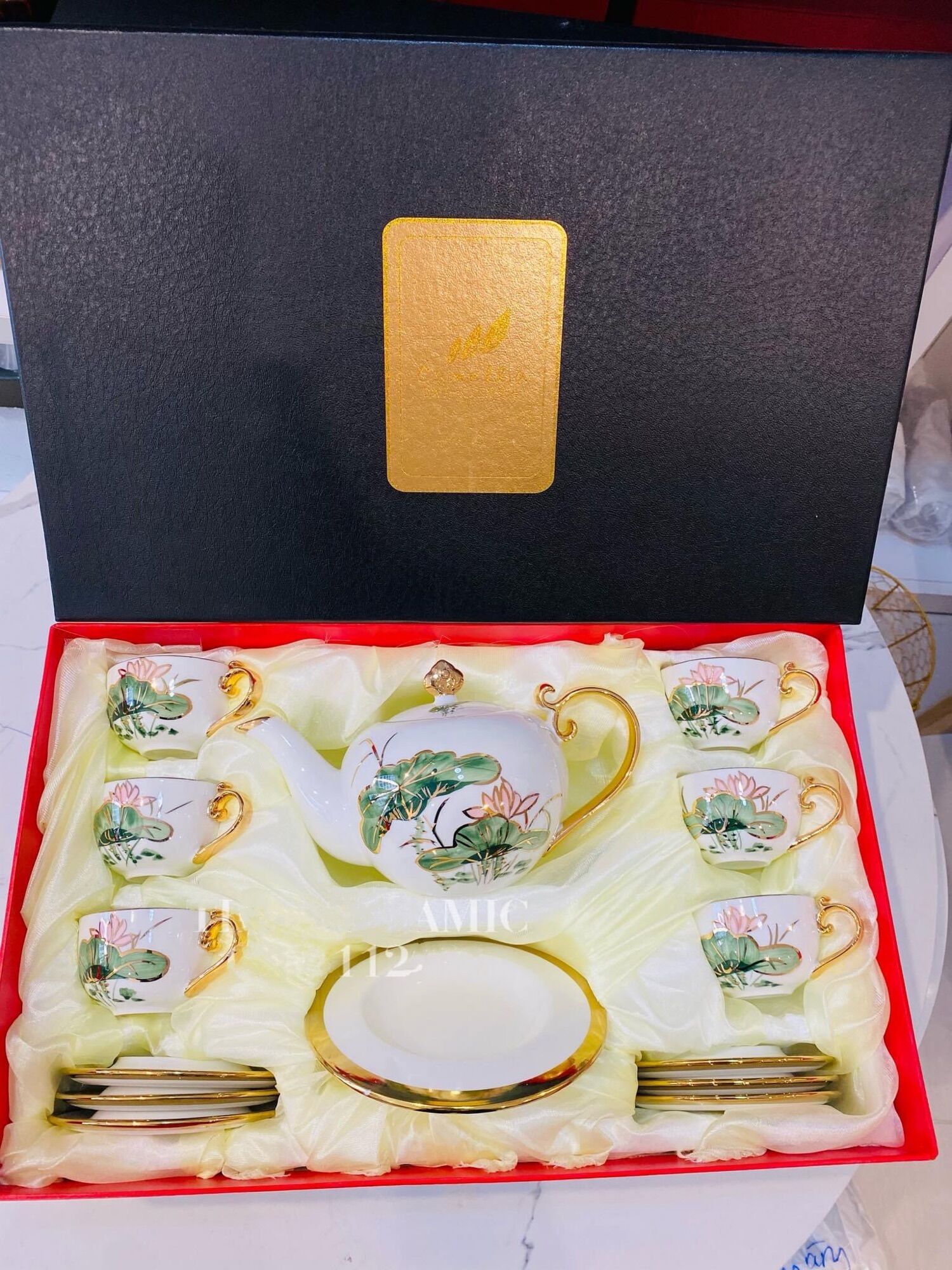 Bộ ấm chén trà sứ hoa sen cao cấp
