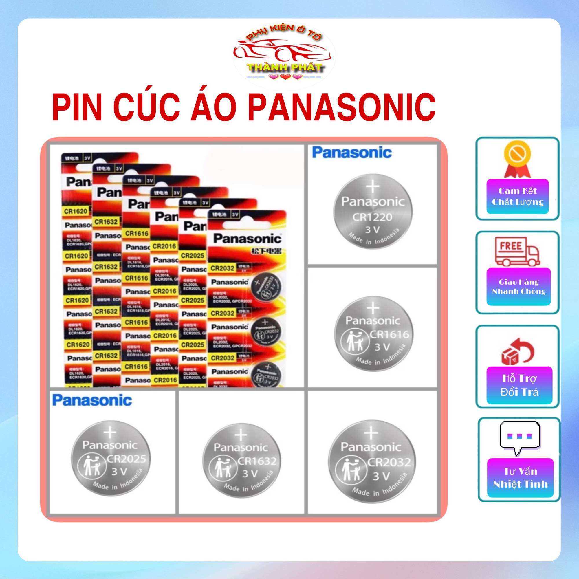 Pin khuy cúc áo Panasonic CR1620 / CR1632/ CR1616 / CR1220 / CR2032 / CR2025 / CR2016 - Pin 3V Lithium Made in Indonesia