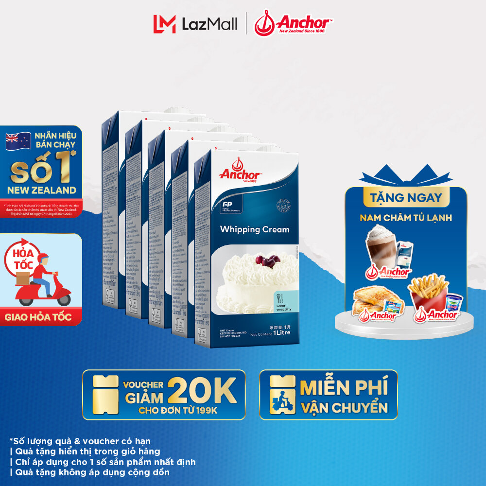Combo 5 Kem sữa tươi tiệt trùng Anchor Whipping cream hộp 1 lít
