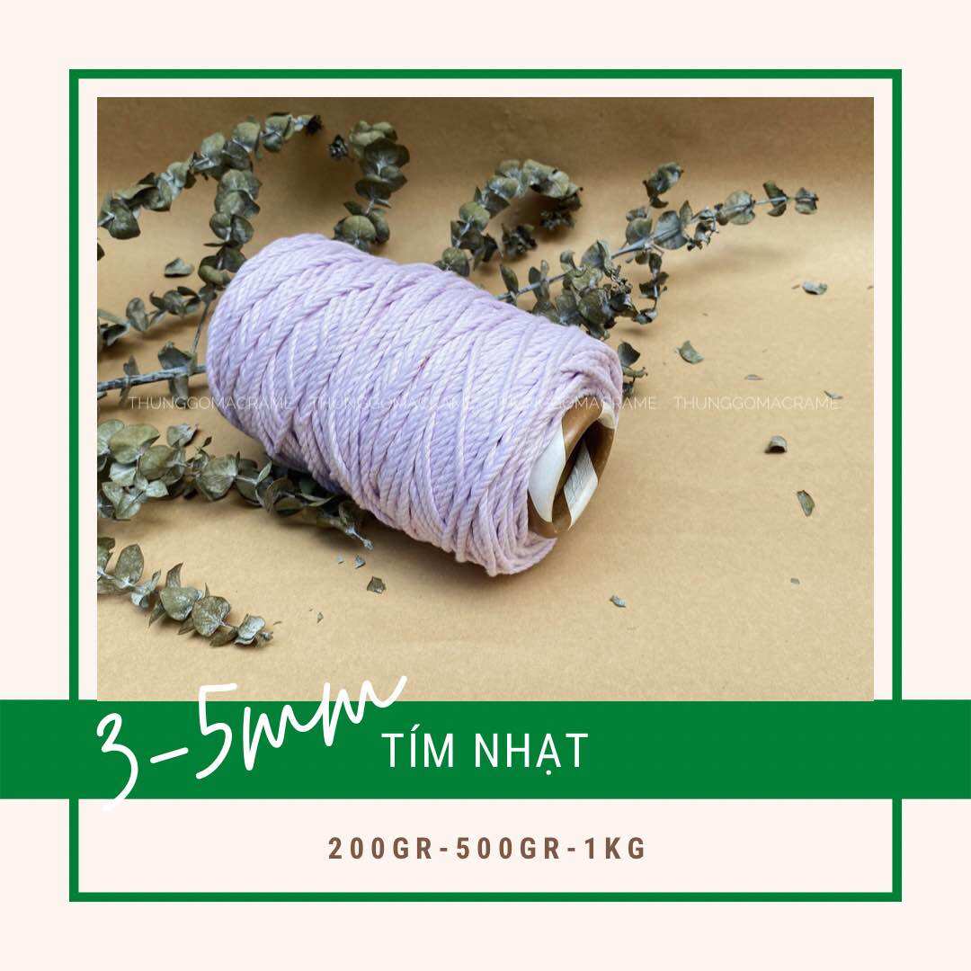Dây thừng cotton macrame màu tím pastel 3mm