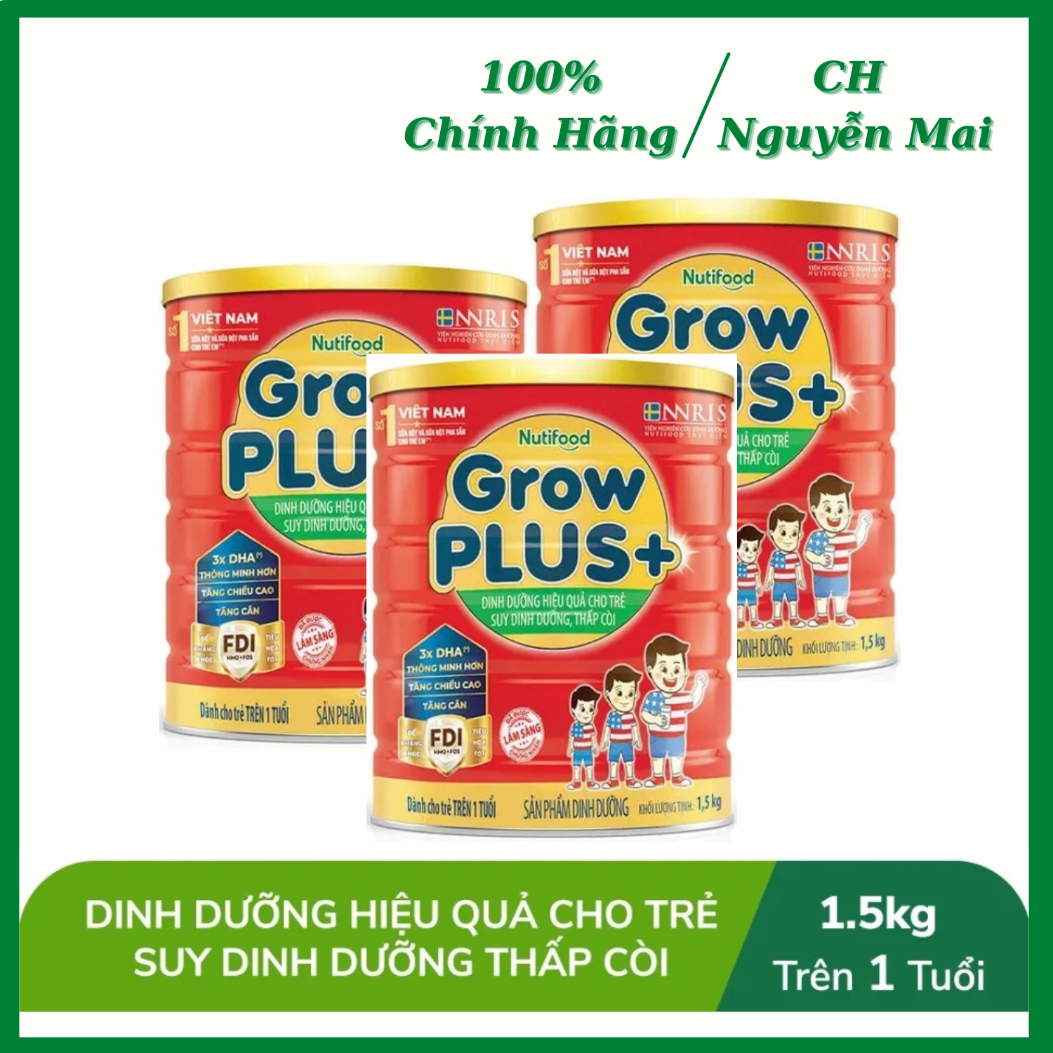 Combo 3 hộp sữa bột nutifood grow plus đỏ 1.5kg - suy dinh dưỡng trên 1 tuổi