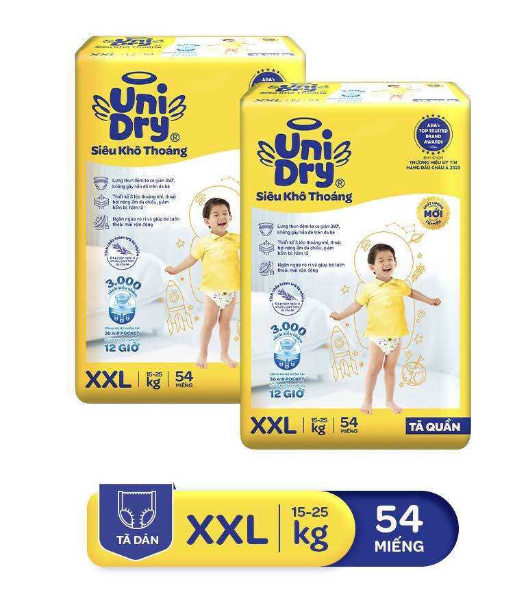 Tã Quần UniDry Gói Siêu Đại M76/L68/XL60/XXL54