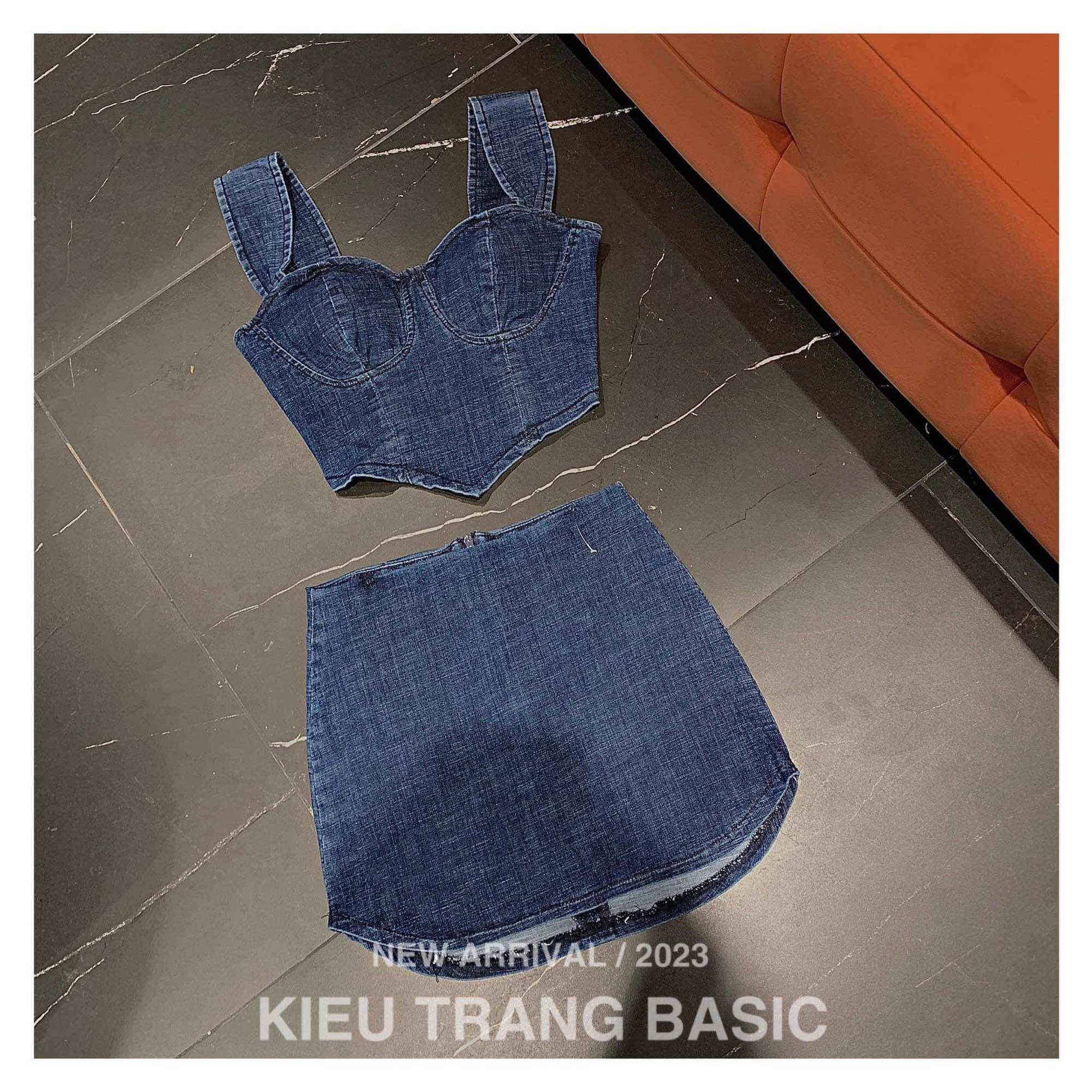 Set váy đầm jeans croptop kh