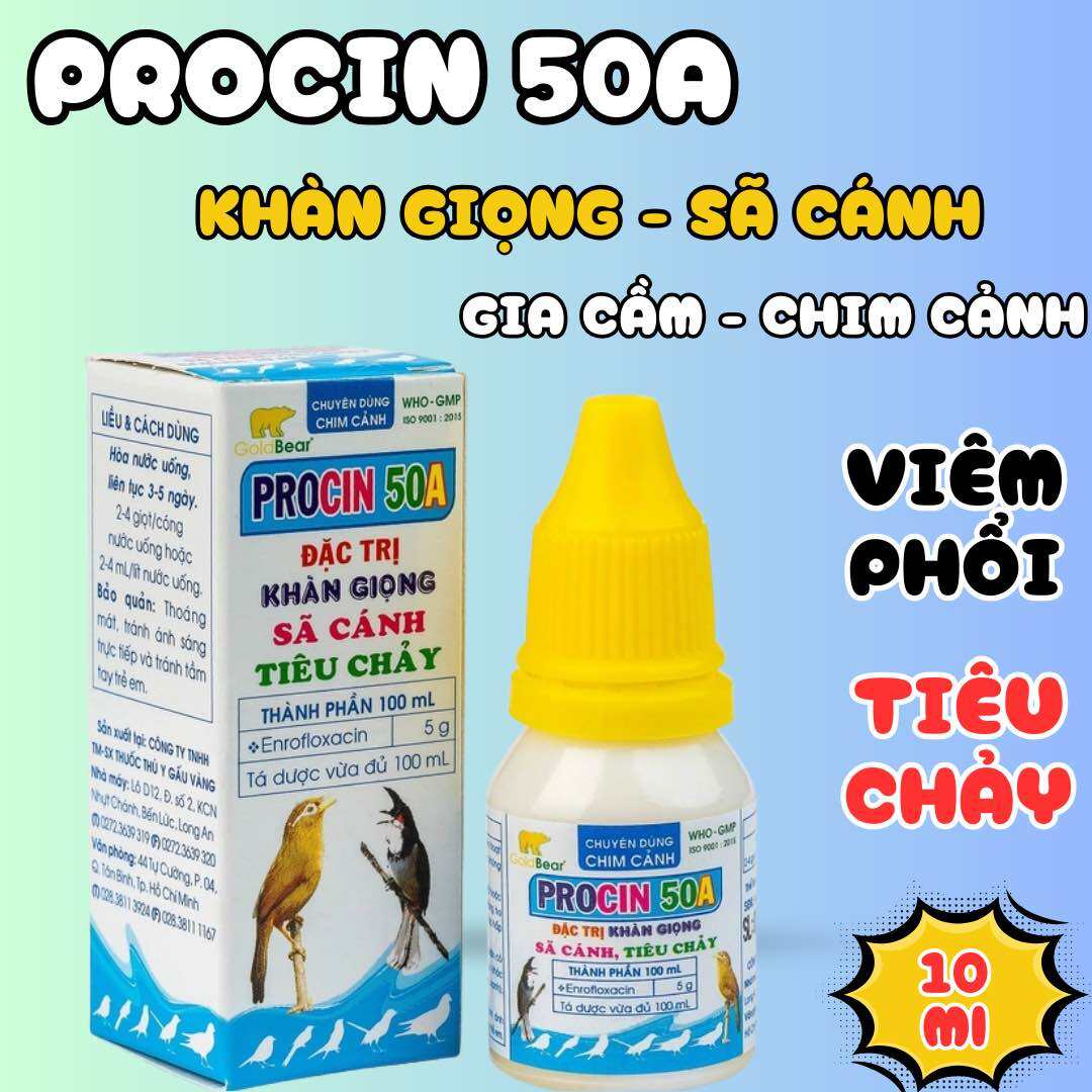 Procin 50a chim cảnh trị sã cánh, chậm tiêu, khàn giọng lọ 10ml