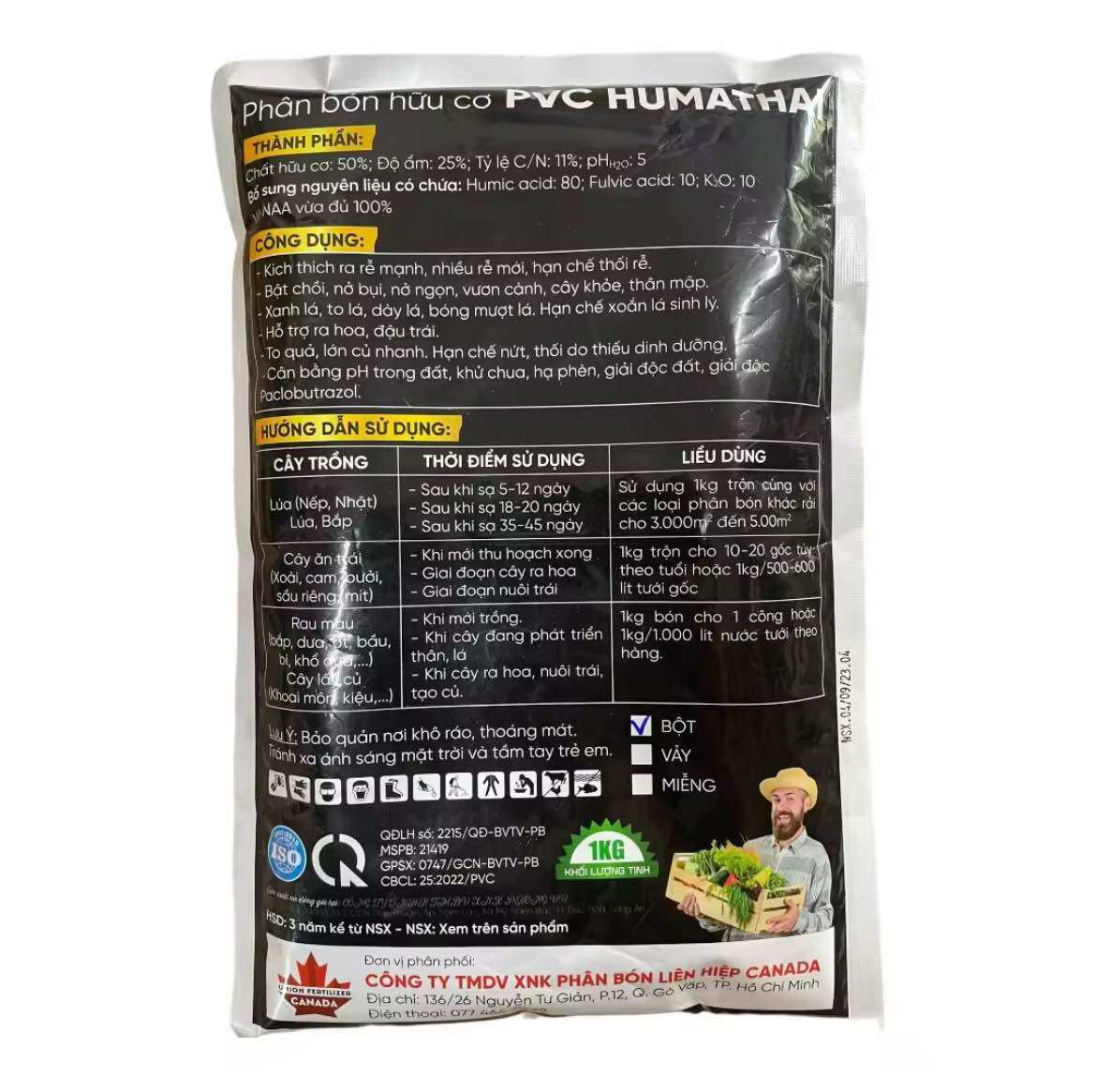 PHÂN BÓN SIÊU HUMIC USA. Gói 1kg dạng bột