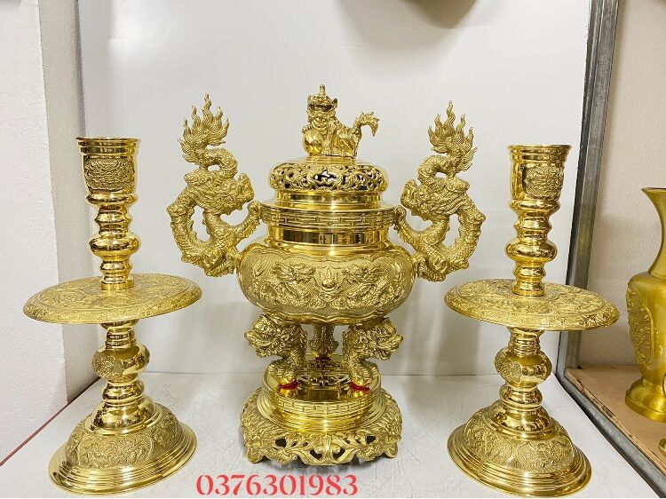 Tam sự đỉnh thờ lư thờ bằng đồng cao cấp F34