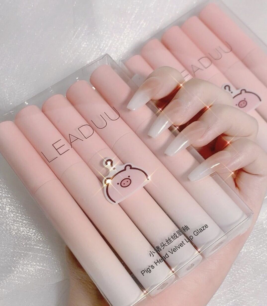 Sét 5 son kem xình heo leaduu pig màu hồng xinh xắn ecotitt son10