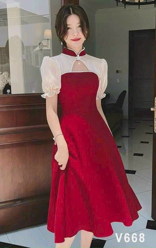 Mã nb113 - đầm xòe phối voan tơ đính cườm có mút kèm phụ kiện cực xinh cho bạn gái siêu dễ thương