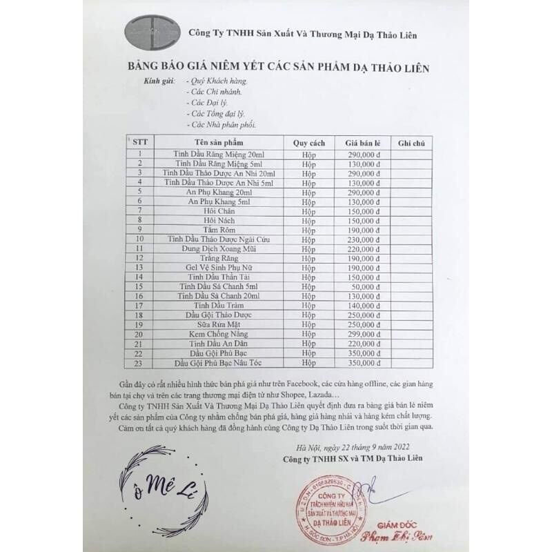 Tinh dầu Răng miệng Dạ Thảo Liên 20ml( chai to)
