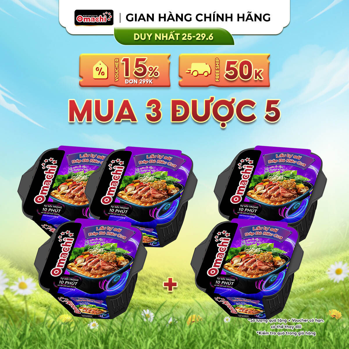 Combo 3 Omachi Lẩu Tự Sôi Bắp Bò Riêu Cua 276g (Mẫu Bao Bì Giao Ngẫu Nhiên)
