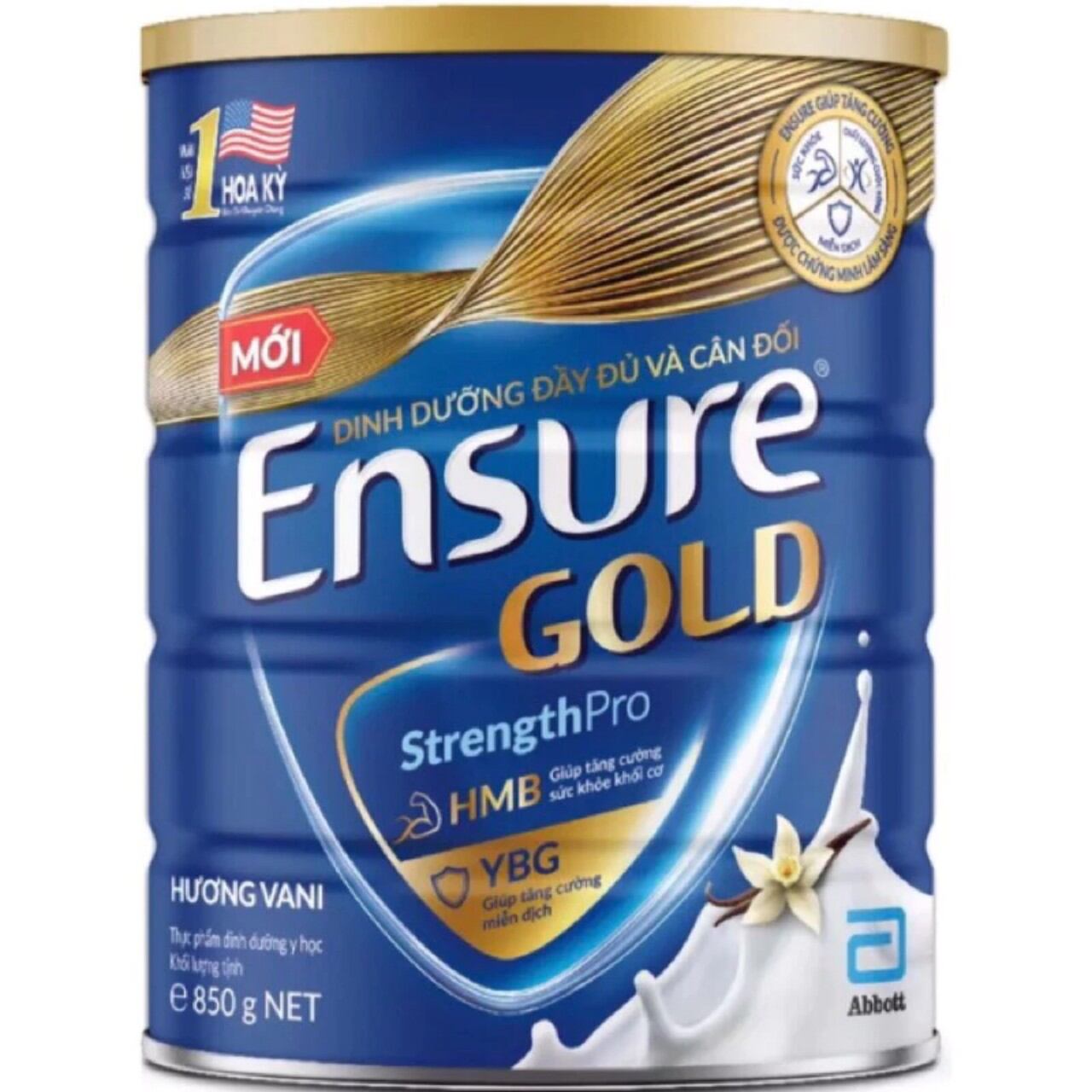 Mẫu mới_sữa bột ensure gold vani/ ít ngọt/ lúa mạch 850g.