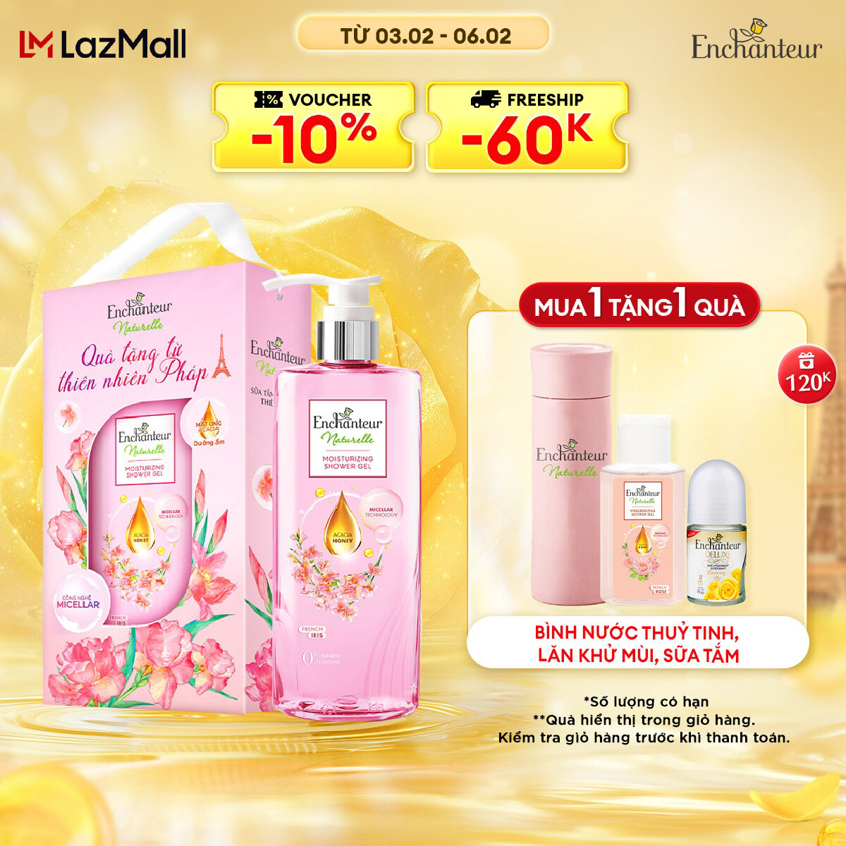 [VC 30% + TẶNG 2 QUÀ] Sữa tắm dưỡng da thiên nhiên Enchanteur Naturelle hương Iris/ Lavender/ Rose 5