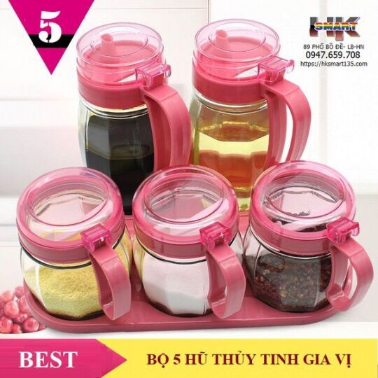 Bộ 5 lọ thuỷ tinh đựng gia vị có tay cầm