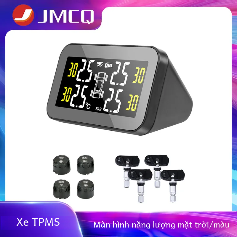 Hệ thống giám sát áp suất lốp ô tô Jmcq Solar Tpms với màn hình màu lớn Cảnh báo nhiệt độ thông minh và tiết kiệm nhiên liệu 4 cảm biến