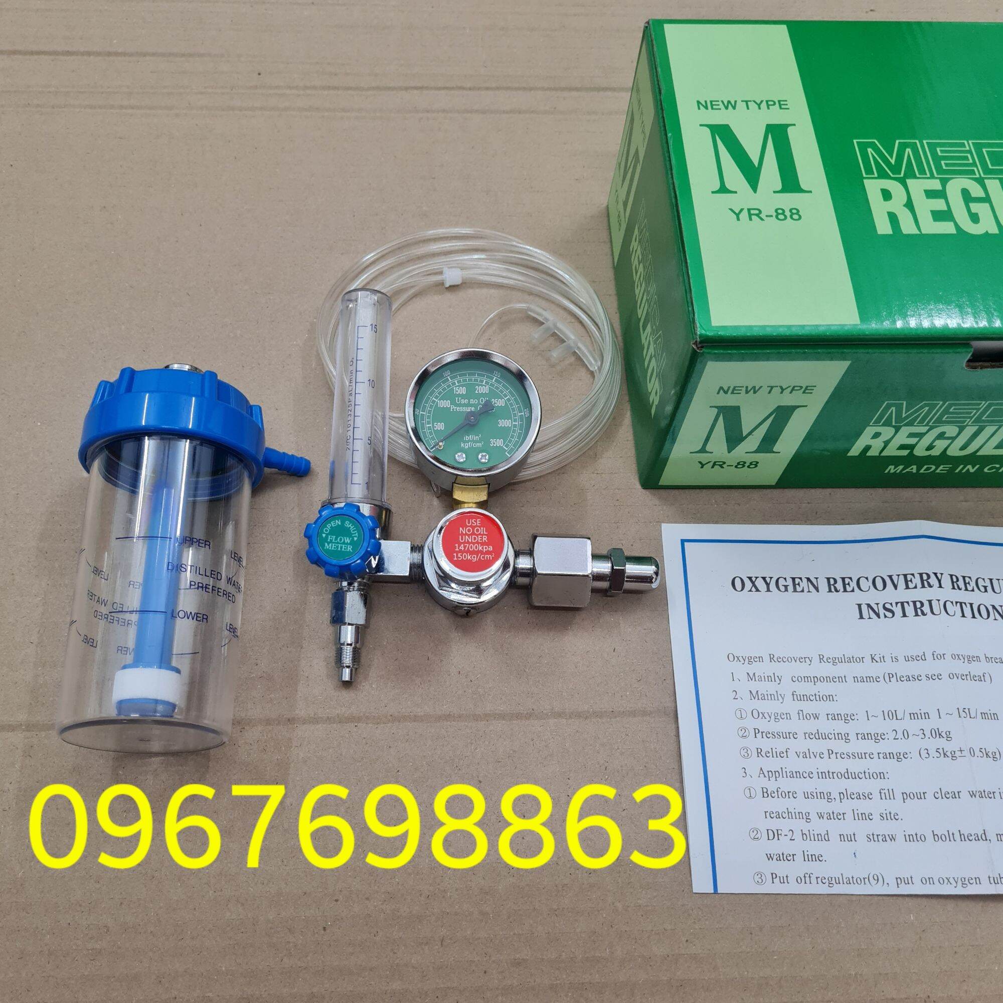 Đồng Hồ Oxy Trọn Bộ 3 Món: Đồng Hồ+Bình Tạo Ẩm+Dây Thở