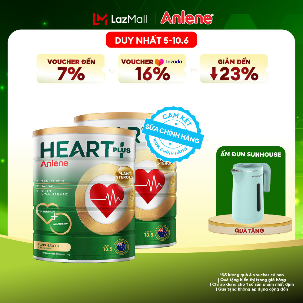 [Voucher giảm đến 26%]Combo 2 Sữa Bột Anlene Heart Plus Với Dưỡng Chất Chăm Sóc Sức Khỏe Tim Mạch Lon 750G
