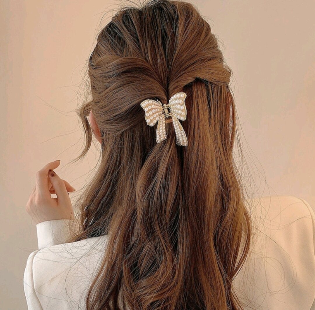 Kẹp Tóc Nơ Đính Đá Và Ngọc Trai Phong Cách Vintage