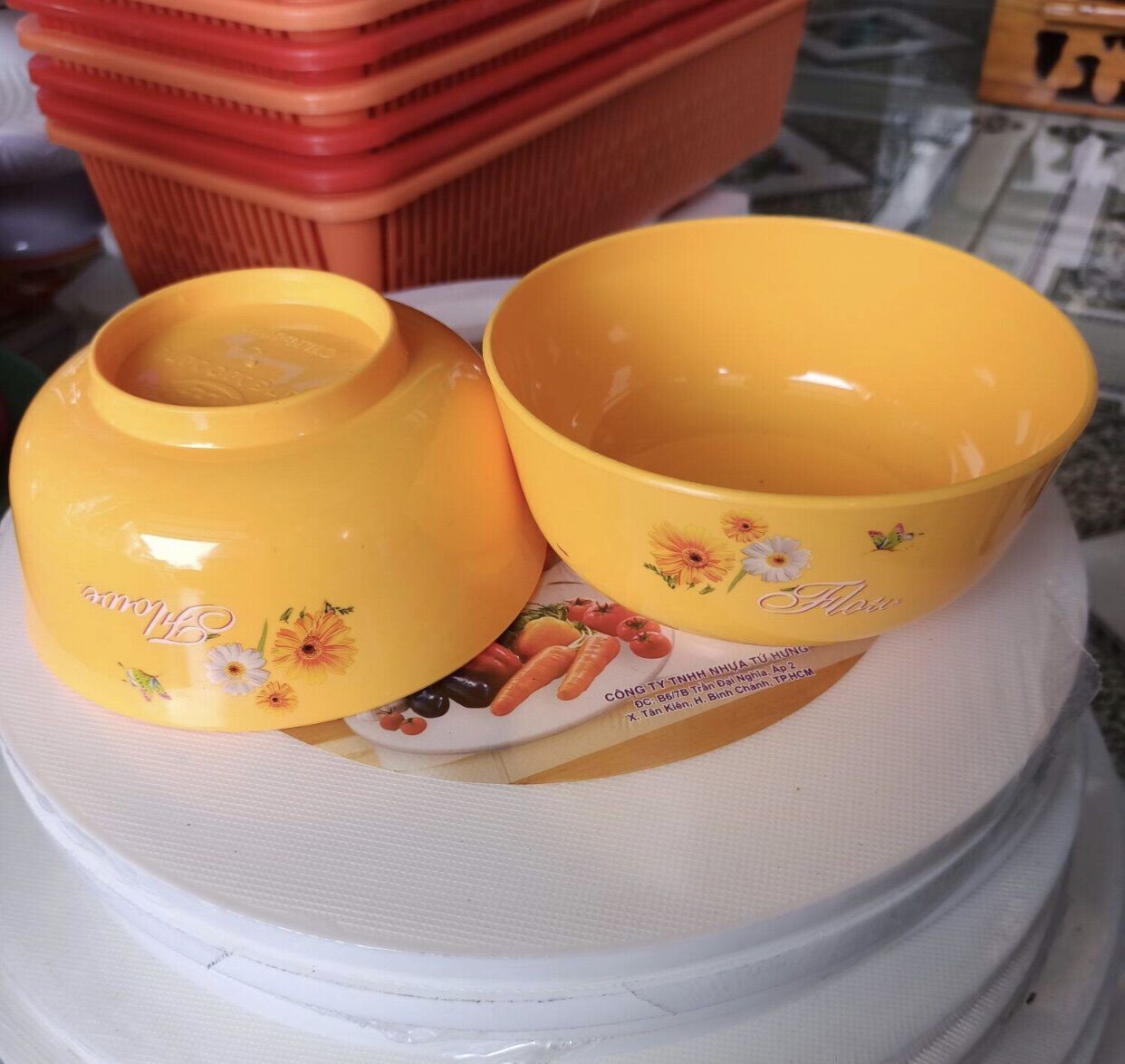 🍚 Set 10 Chén Ăn Cơm HOA CÚC, Nhựa Dẻo (Rộng 11cm, hình thật)