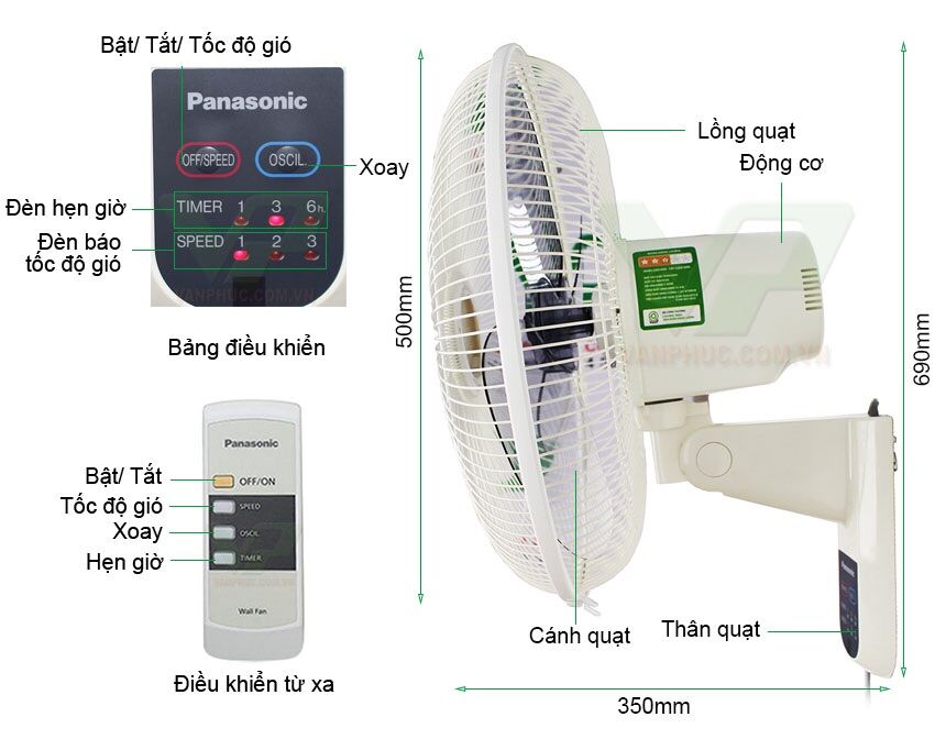 [🚀Grab: hoả tốc 1h🚀] Quạt treo tường Panasonic F-409M (có điều khiển)