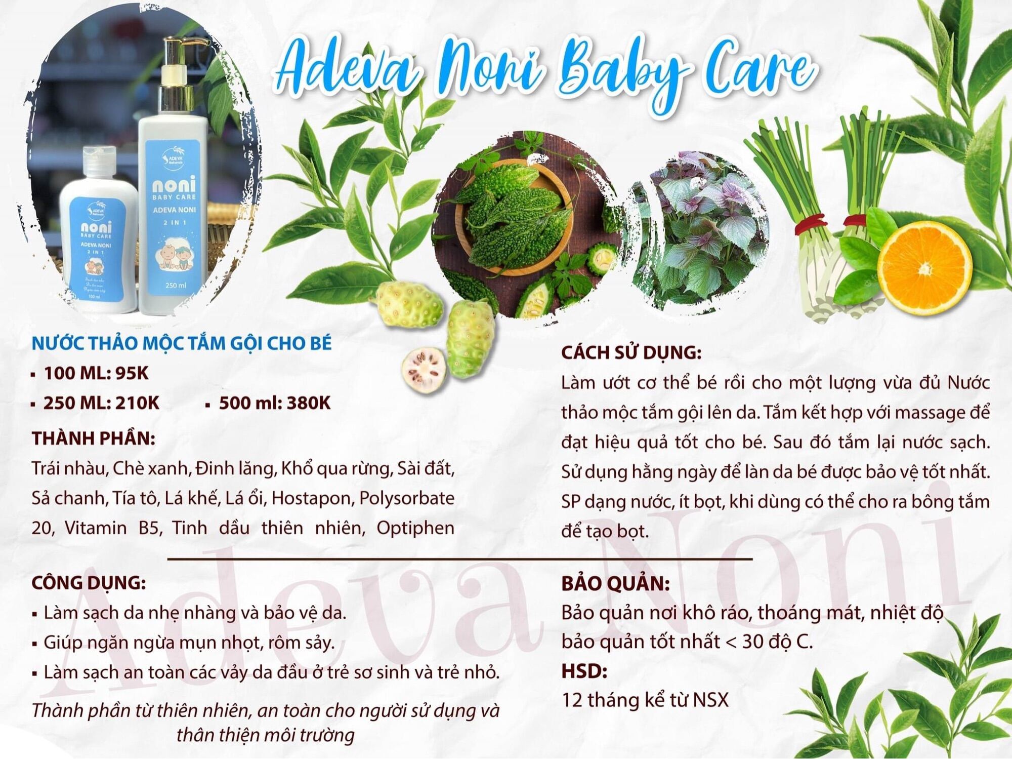 Nước thảo mộc tắm gội cho bé - Ngừa rôm sảy - An toàn - Dịu nhẹ - 250ml
