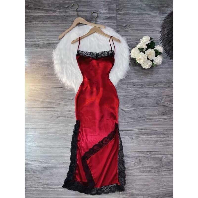 ĐẦM MAXI HAI DÂy PHỐI REN XẺ TÀ.