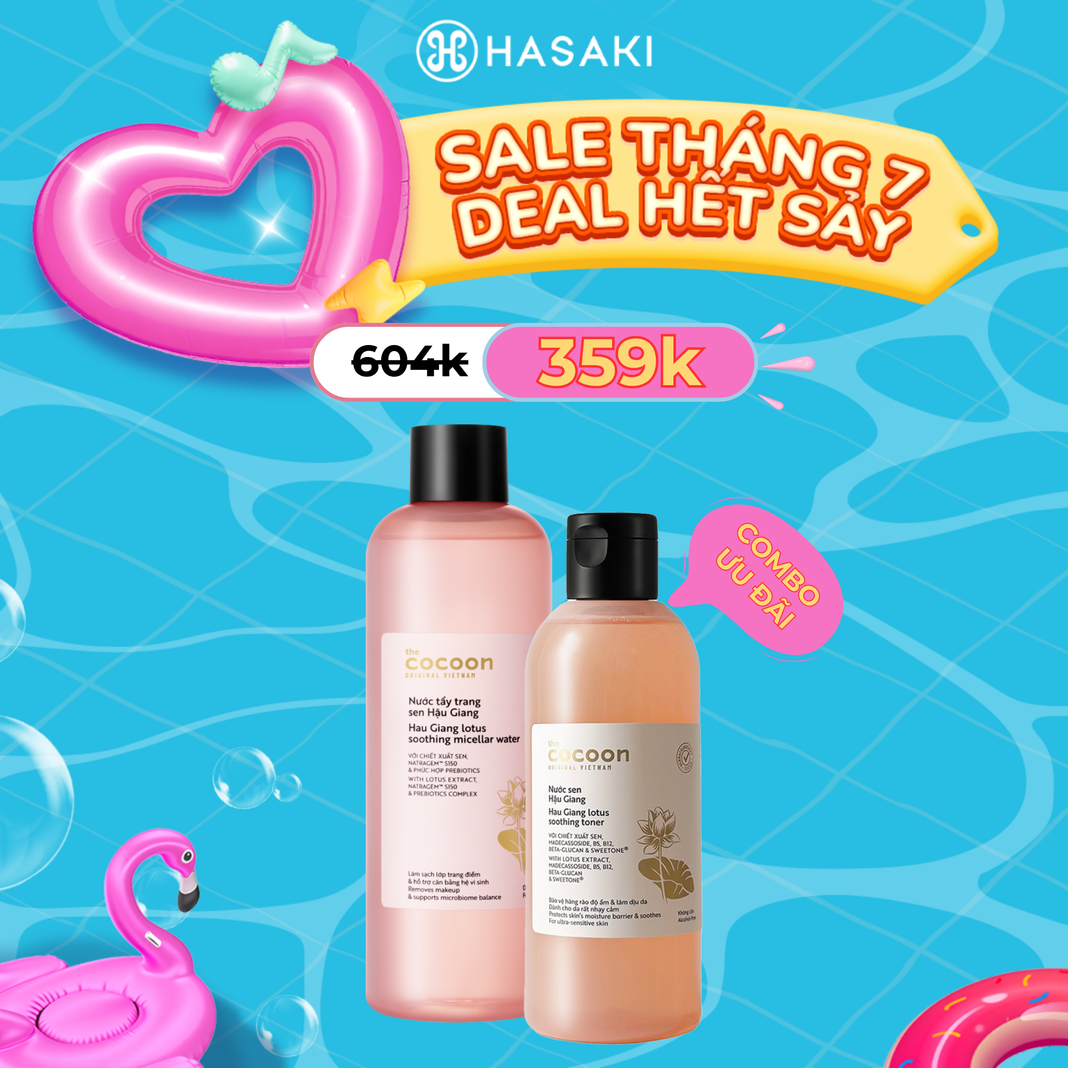 [SIÊU GIẢM GIÁ] Combo Cocoon Nước Tẩy Trang 500ml + Nước Cân Bằng 310ml Sen Hậu Giang Cho Da Rất Nhạy Cảm Hasaki Sản Phẩm Chính Hãng