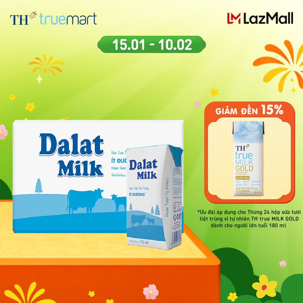 [Freeship HCM, HN, ĐN] Thùng 48 hộp sữa tươi tiệt trùng Dalatmilk ít đường 110 ml (110 ml x 48)