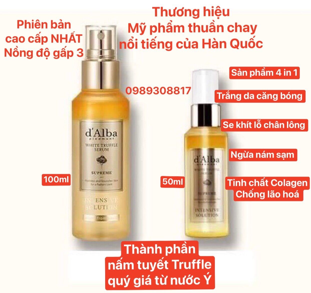 Xịt khoáng tinh chất bơ và vàng 24k d’Alba Hàn Quốc- Phiên bản Cao Cấp Supreme nồng độ gấp 3