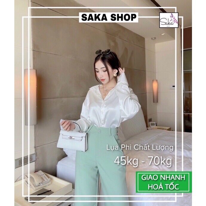 Áo sơ mi nữ tay dài trắng lụa dáng rộng dày dặn