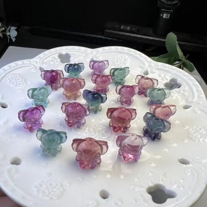 Mặt Dây Chuyền Stitch Đá Fluorite Đá Tourmaline Tự Nhiên Phụ Kiện Stitch Tự Làm Đứng Điêu Khắc Đá Fluorite Bảy Màu