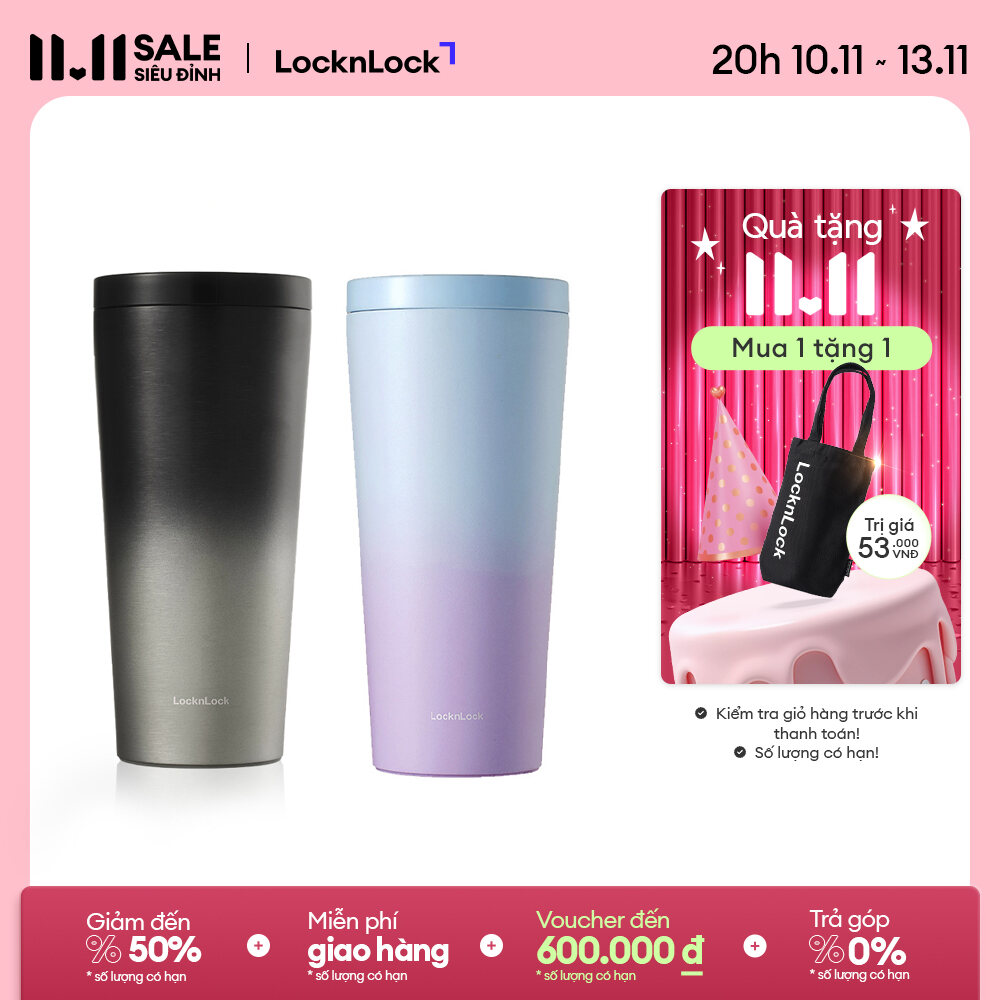 LHC4279 - Bình giữ nhiệt Lock&Lock có 2 nắp thay thế New Clip Tumbler 540ml - 3 màu, Nắp kín và nắp