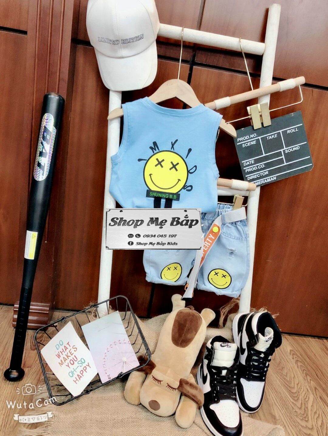 Set bộ cho bé trai,set mặc cười,quần jean áo sát nách logo mặc cười.size từ 8=>18 ký.mã A26.