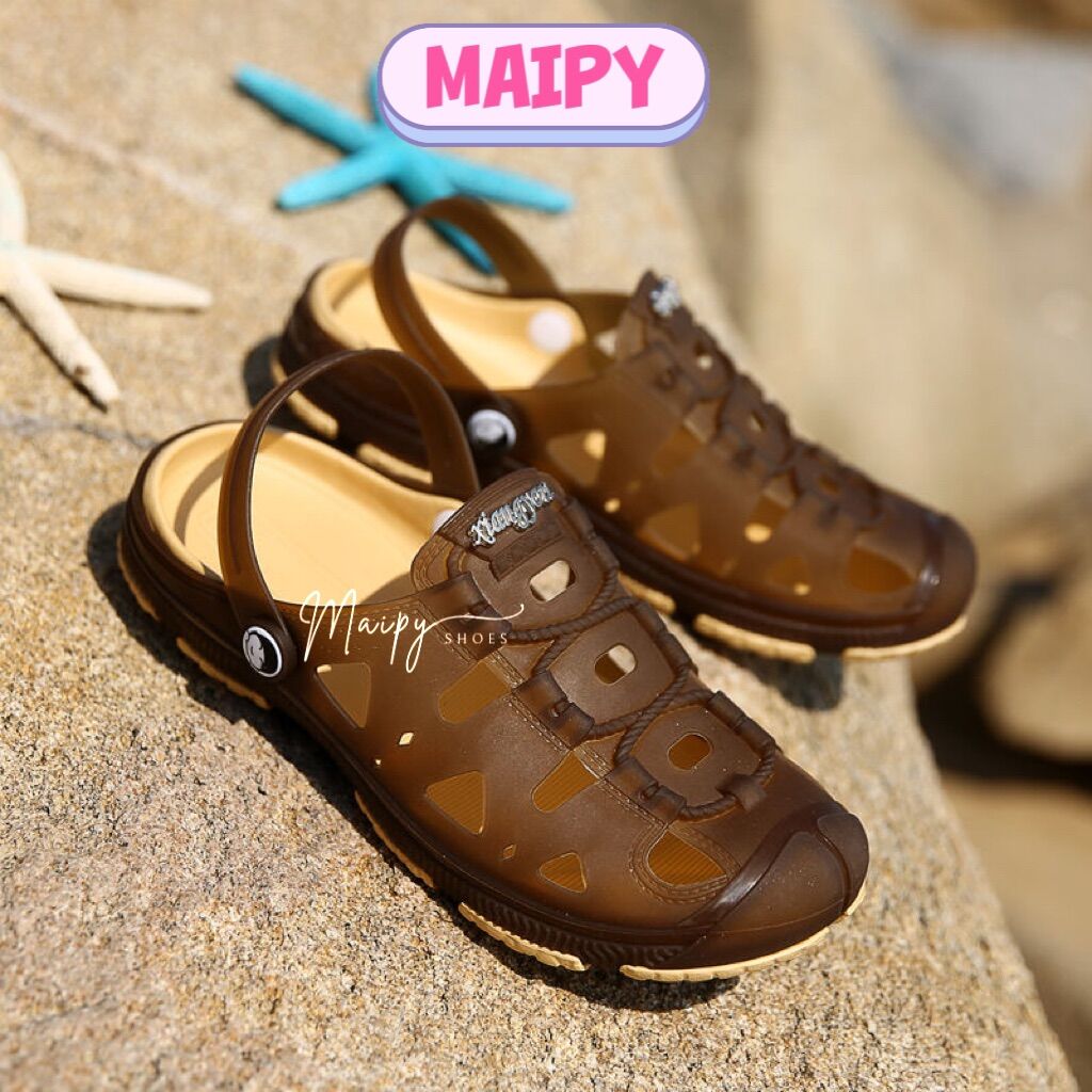 [HCM]Giày sandal bít mũi siêu nhẹ nam đi mưa đan chéo G019 - Dép sục lười lỗ thoáng khí siêu bền thời trang Maipy