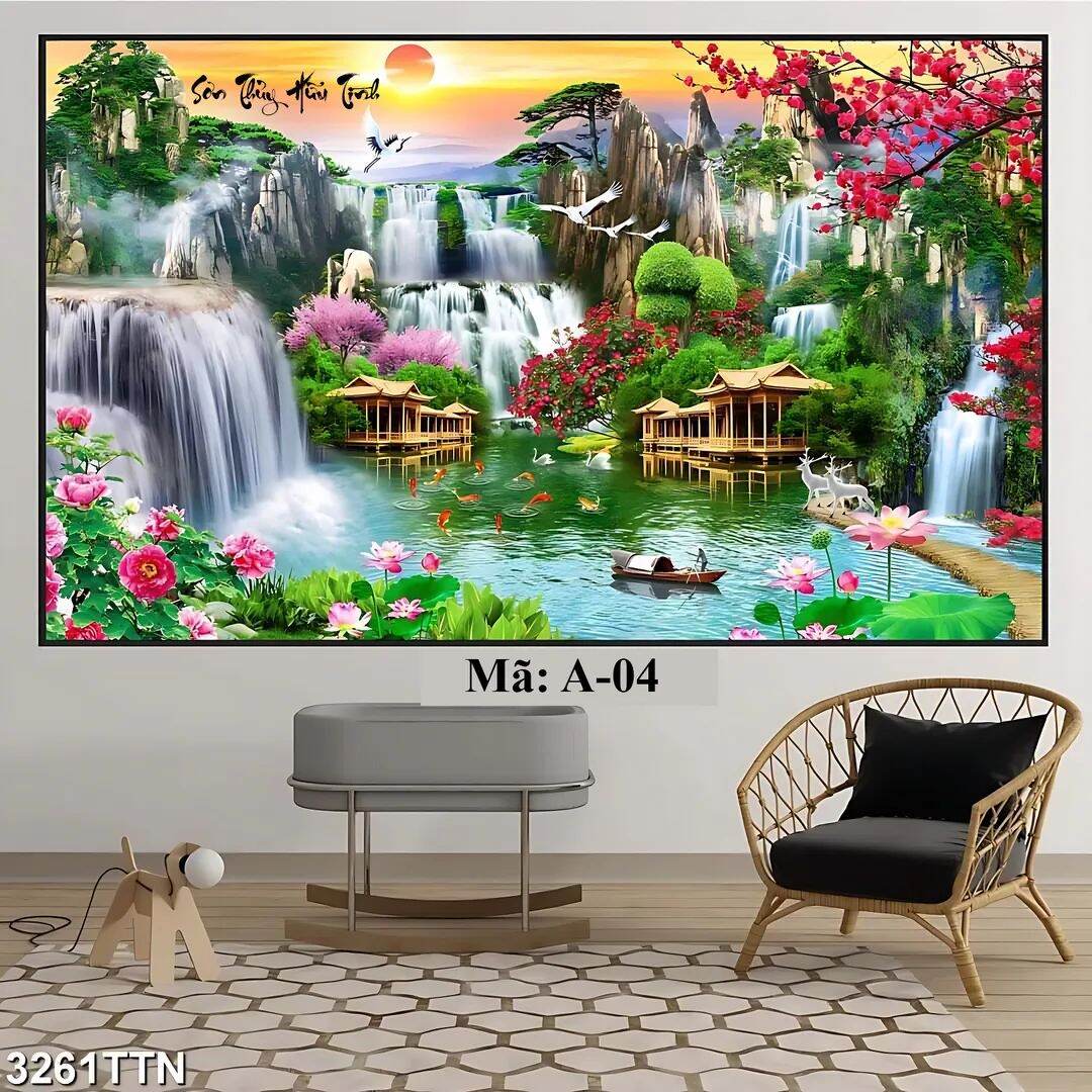 TRANH Tráng gương sẵn treo  PHONG CẢNH LÀNG QUÊ 2MX90 150x70cm 120x60cm vv cỡ theo yêu cầu
