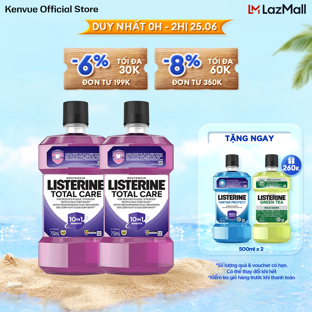Combo 2 Nước súc miệng chăm sóc toàn diện Listerine Total Care Mouthwash 750ml