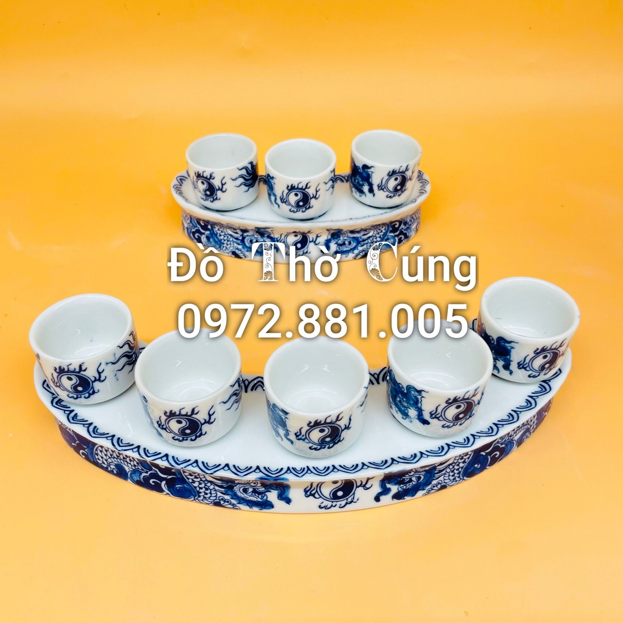Bộ kỷ chén thờ men lam , hàng 3D vẽ kĩ  (T. A)