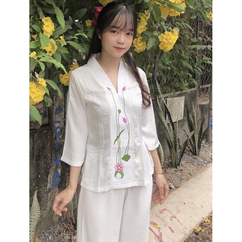 Đồ Lam Đi Chùa ✅ Bài Lai Thêu Sen