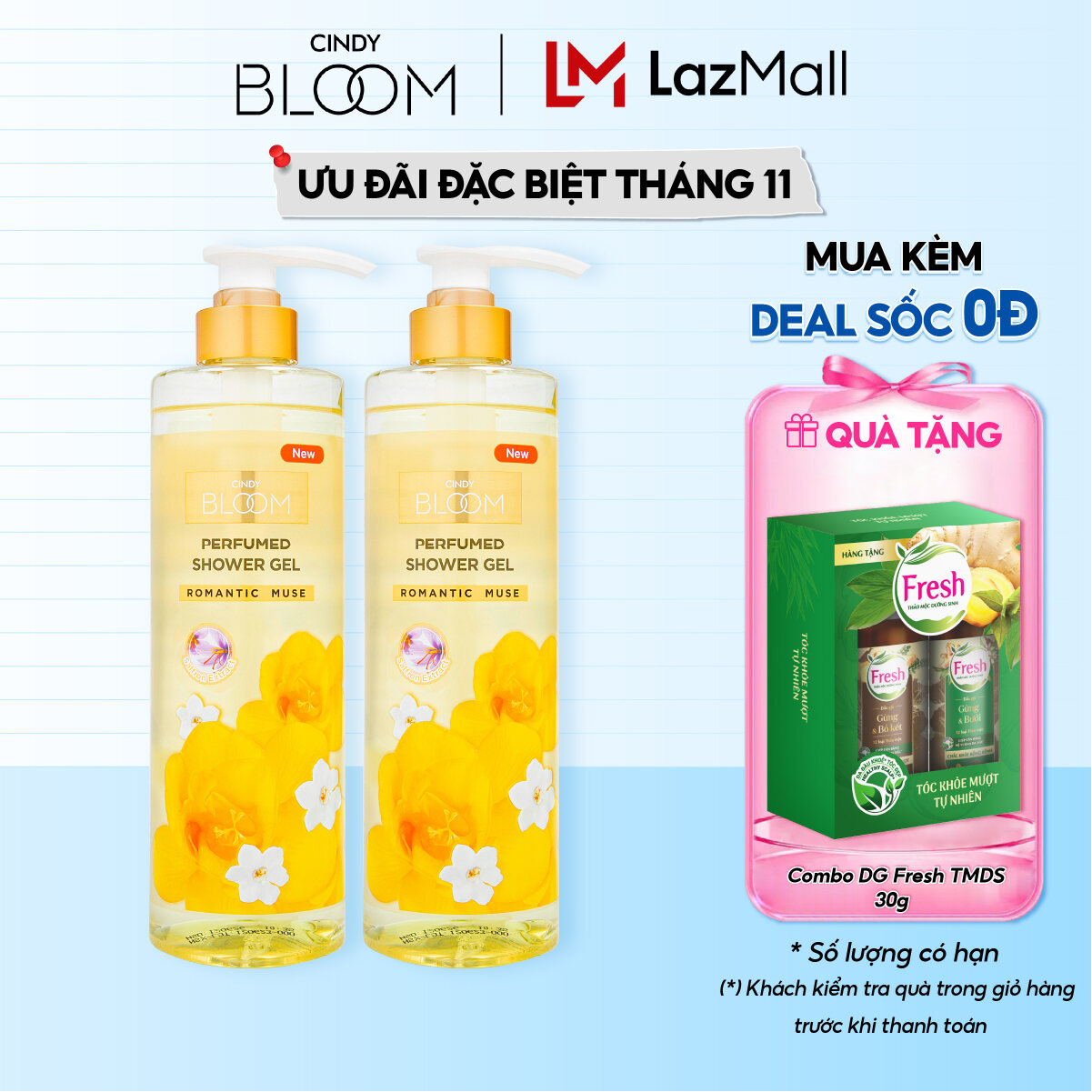 Combo 2 Sữa Tắm Hương Nước Hoa Cindy Bloom Romantic Muse Quyến Rũ Lãng Mạn 640g/chai